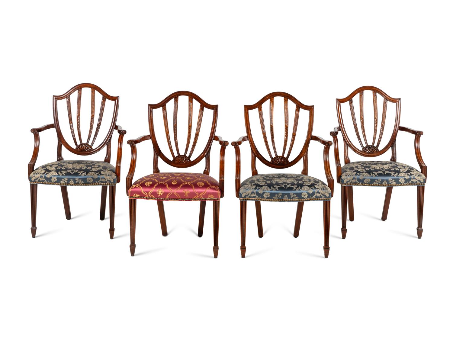 A Set of Four Baker 'Historic Charleston' Dining Chairs with Scalamandré Upholstery