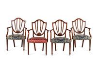 A Set of Four Baker 'Historic Charleston' Dining Chairs with Scalamandré Upholstery