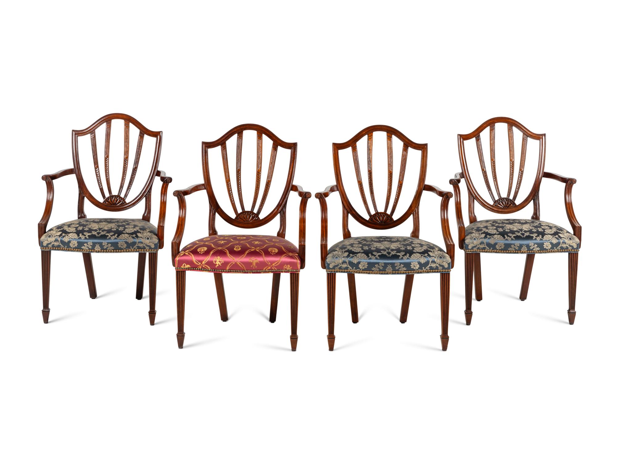 A Set of Four Baker 'Historic Charleston' Dining Chairs with Scalamandré Upholstery