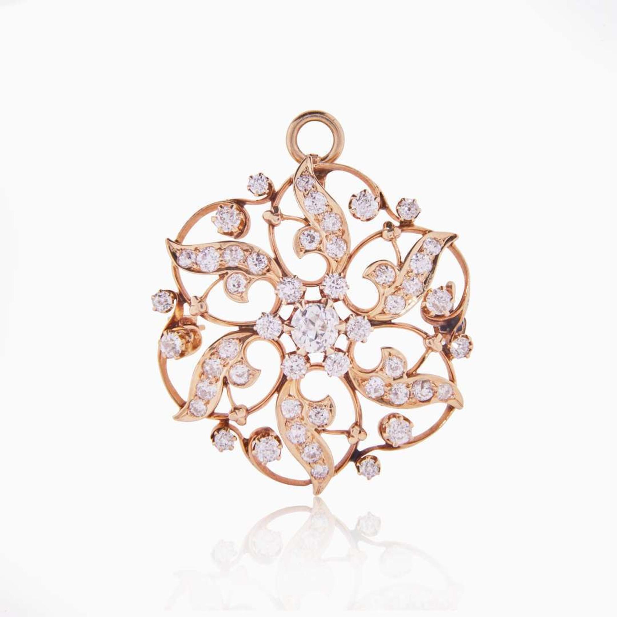 An Antique 10K Yellow Gold and Diamond Brooch