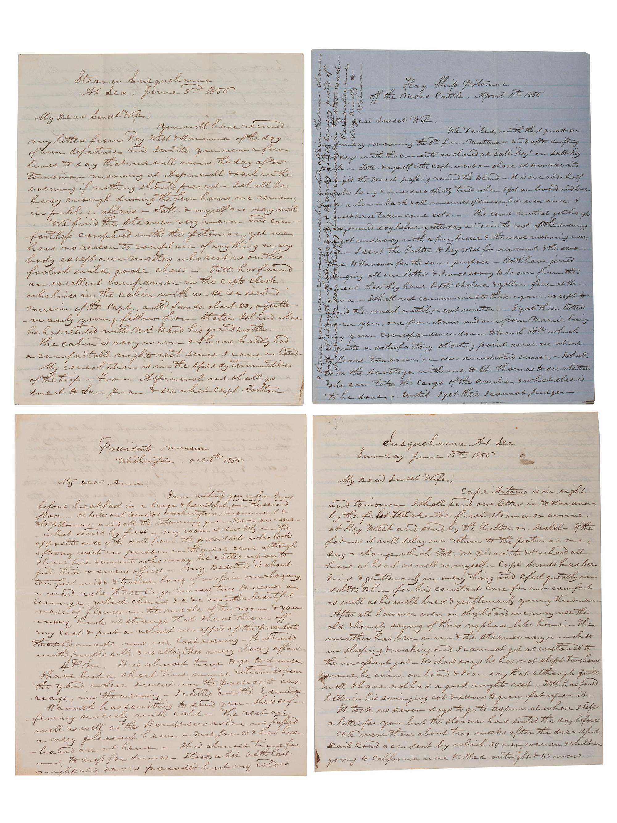 [US NAVY]. PAULDING, Commodore Hiram (1797-1878). Personal correspondence of Paulding to his wife Ann Marie Paulding, and other family members, incl. discussion of naval activity, encounters with heads of state, and more.