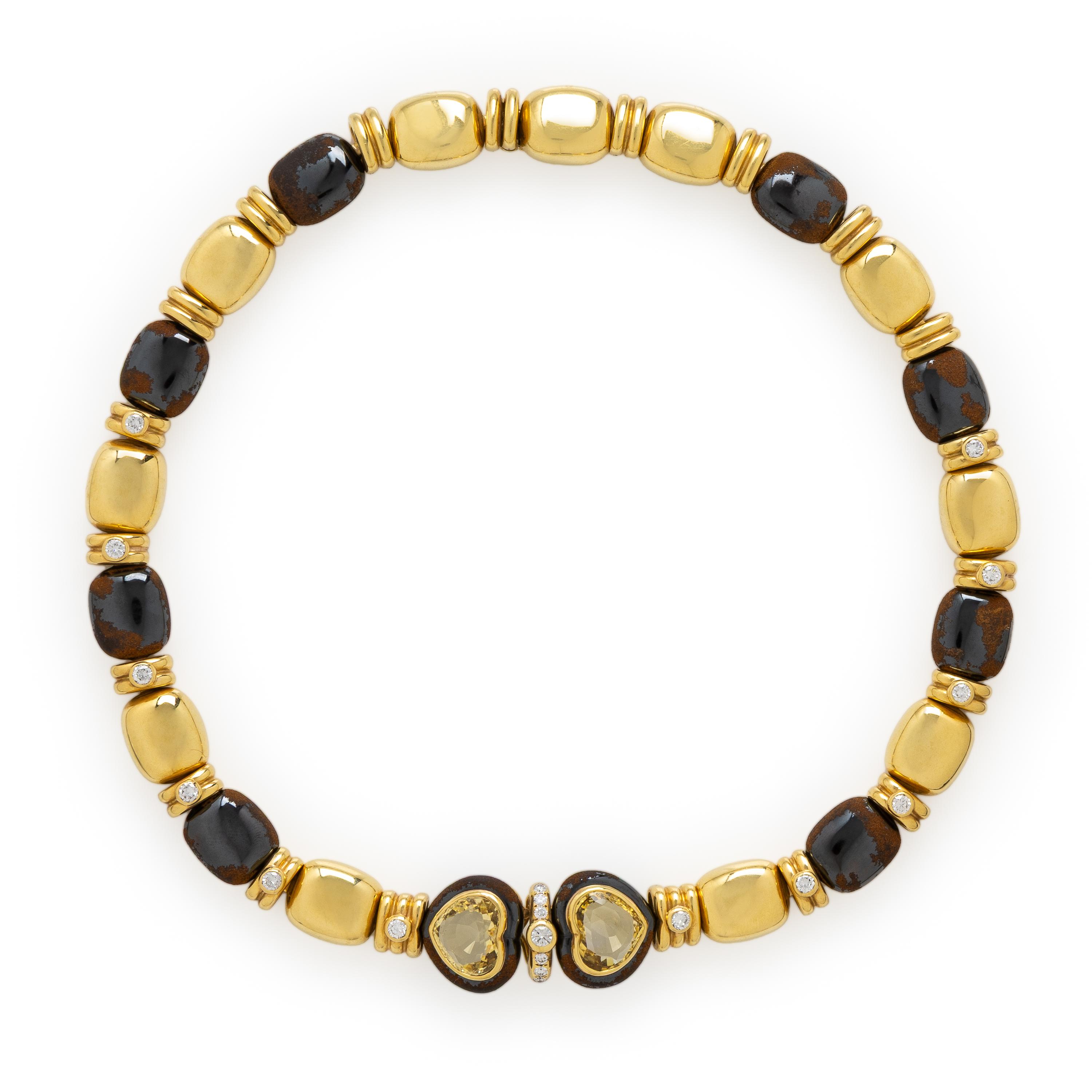 Faraone, Yellow Sapphire, Diamond, Yellow Gold, and Steel Necklace