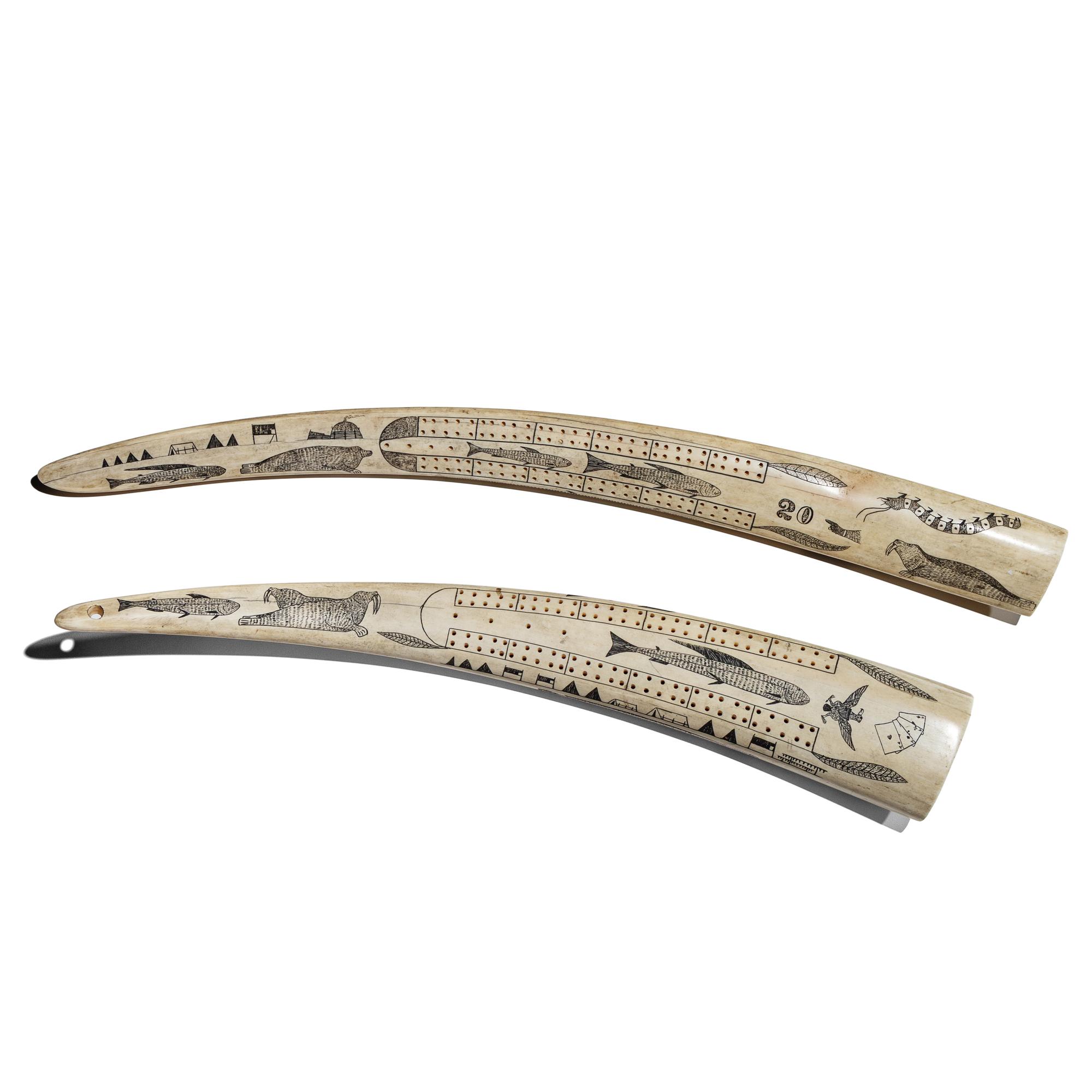 Alaskan Native Scrimshawed Cribbage Boards