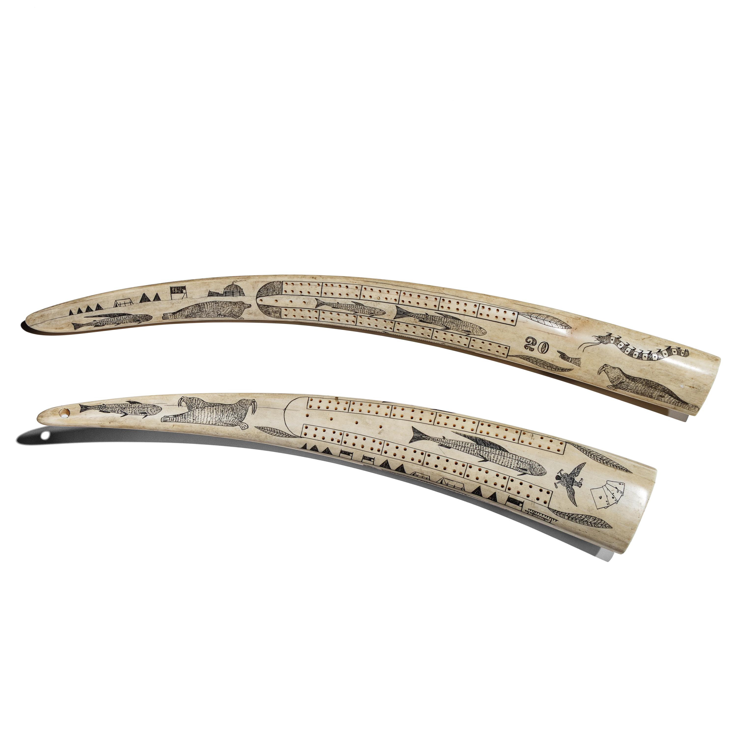 Alaskan Native Scrimshawed Cribbage Boards