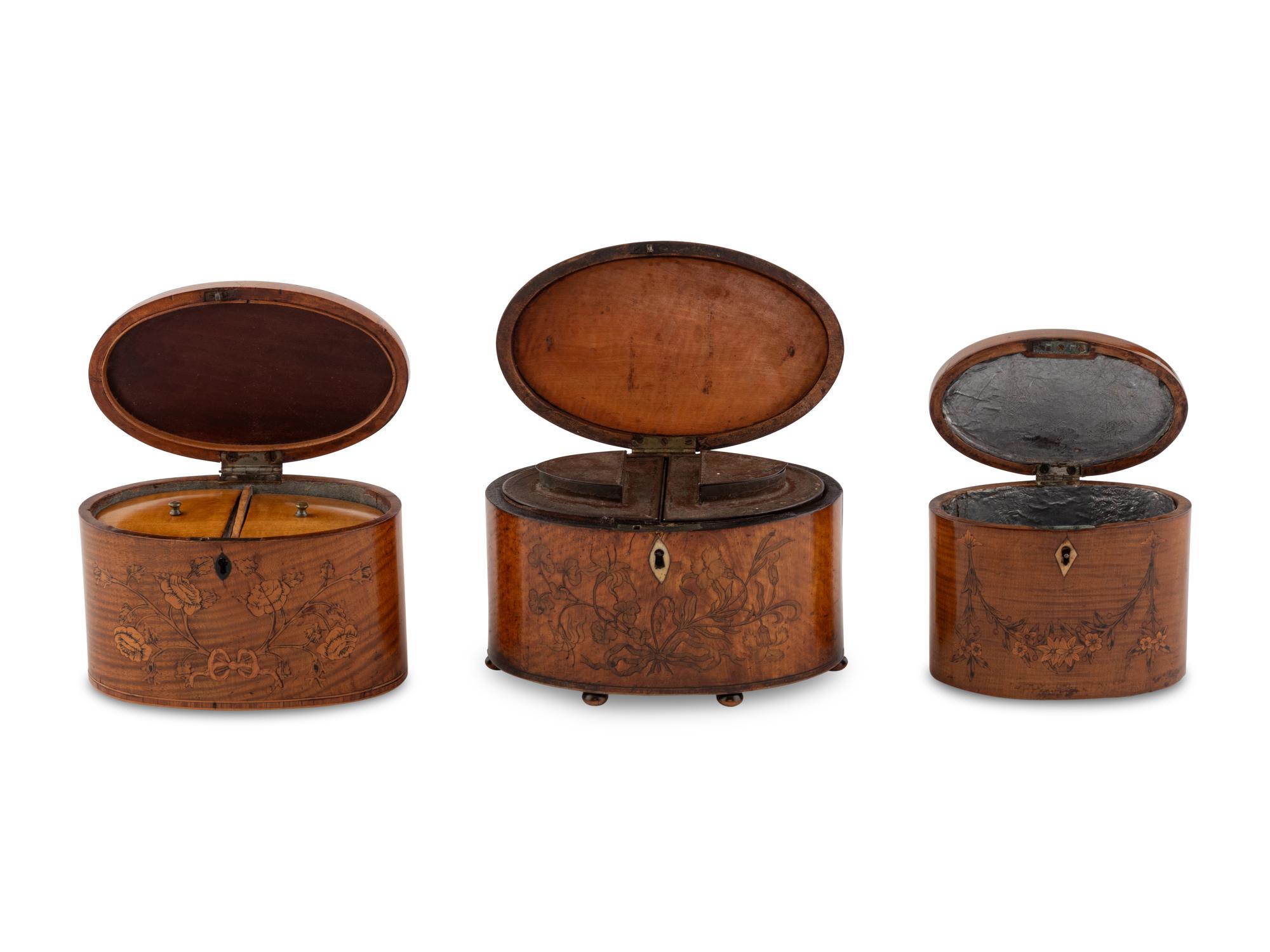A Group of Three George III Marquetry Tea Caddies