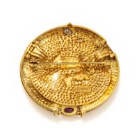 SEIDEN GANG, YELLOW GOLD, DIAMOND AND RUBY NECKLACE/BROOCH
