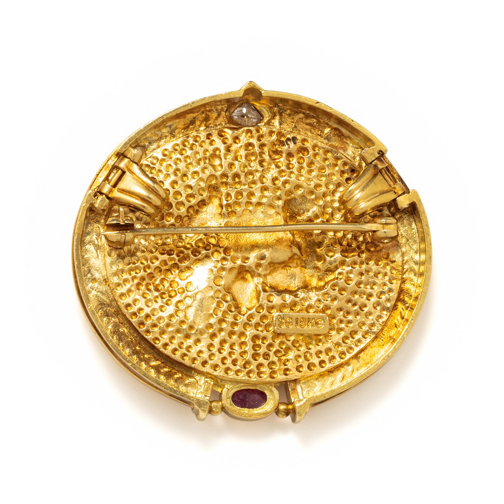 SEIDEN GANG, YELLOW GOLD, DIAMOND AND RUBY NECKLACE/BROOCH