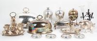 A Collection of Silver-Plate Table Articles Height of first 7 3/4 x diameter 8 1/4 inches.