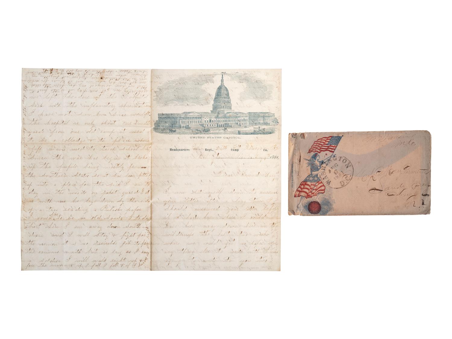 [CIVIL WAR]. Early war-date letter referencing the dead along the road following the Battle of Bull Run.