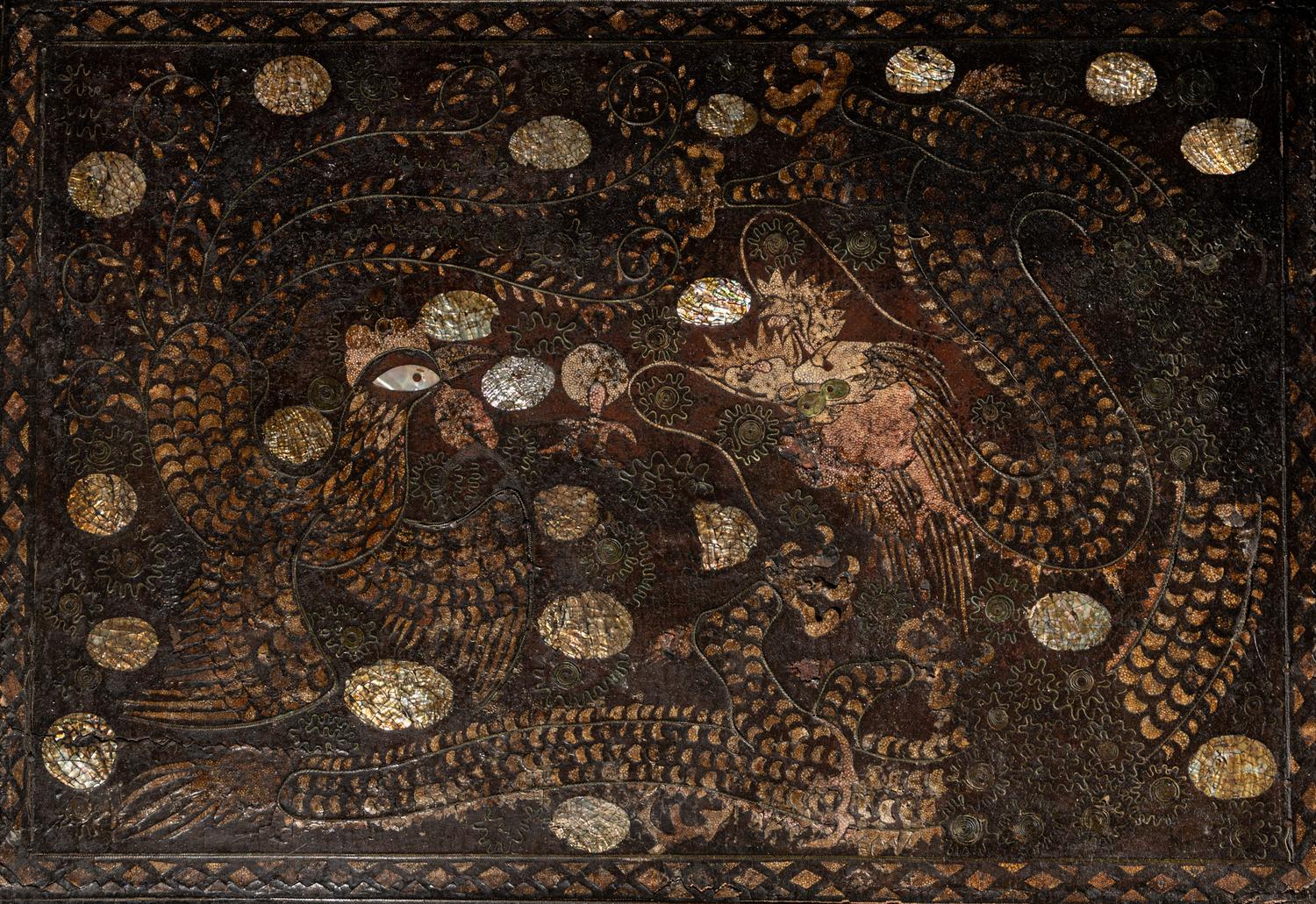 A Korean Mother-of-Pearl and Shagreen Inlaid Brown Lacquered Low Table