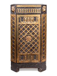 A Swedish Neoclassical Faux Porphyry and Parcel Gilt Pedestal Cabinet