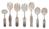 Seven Norwegian Silver Flatware Servers, David Andersen, Oslo, comprising a pair of serving spoons, a pair of serving forks and a ladle