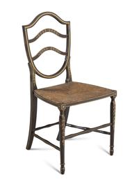 A Set of Four Stencil-Decorated Rush-Seat Side Chairs