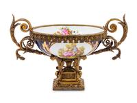 A Large Sèvres Style Gilt Metal Mounted Porcelain Centerpiece Bowl