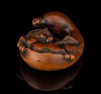 Three Japanese Carved Boxwood Netsuke