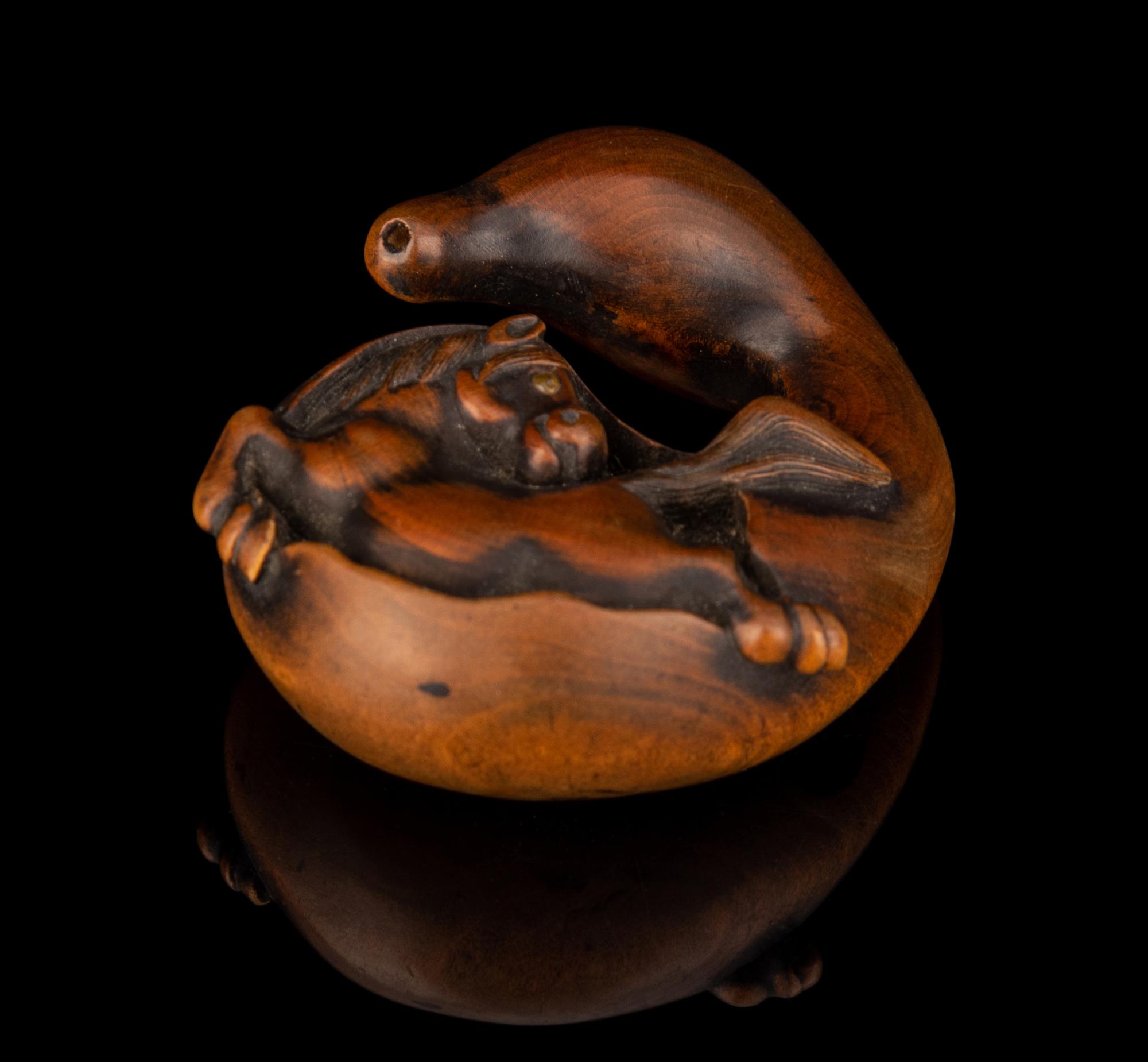 Three Japanese Carved Boxwood Netsuke