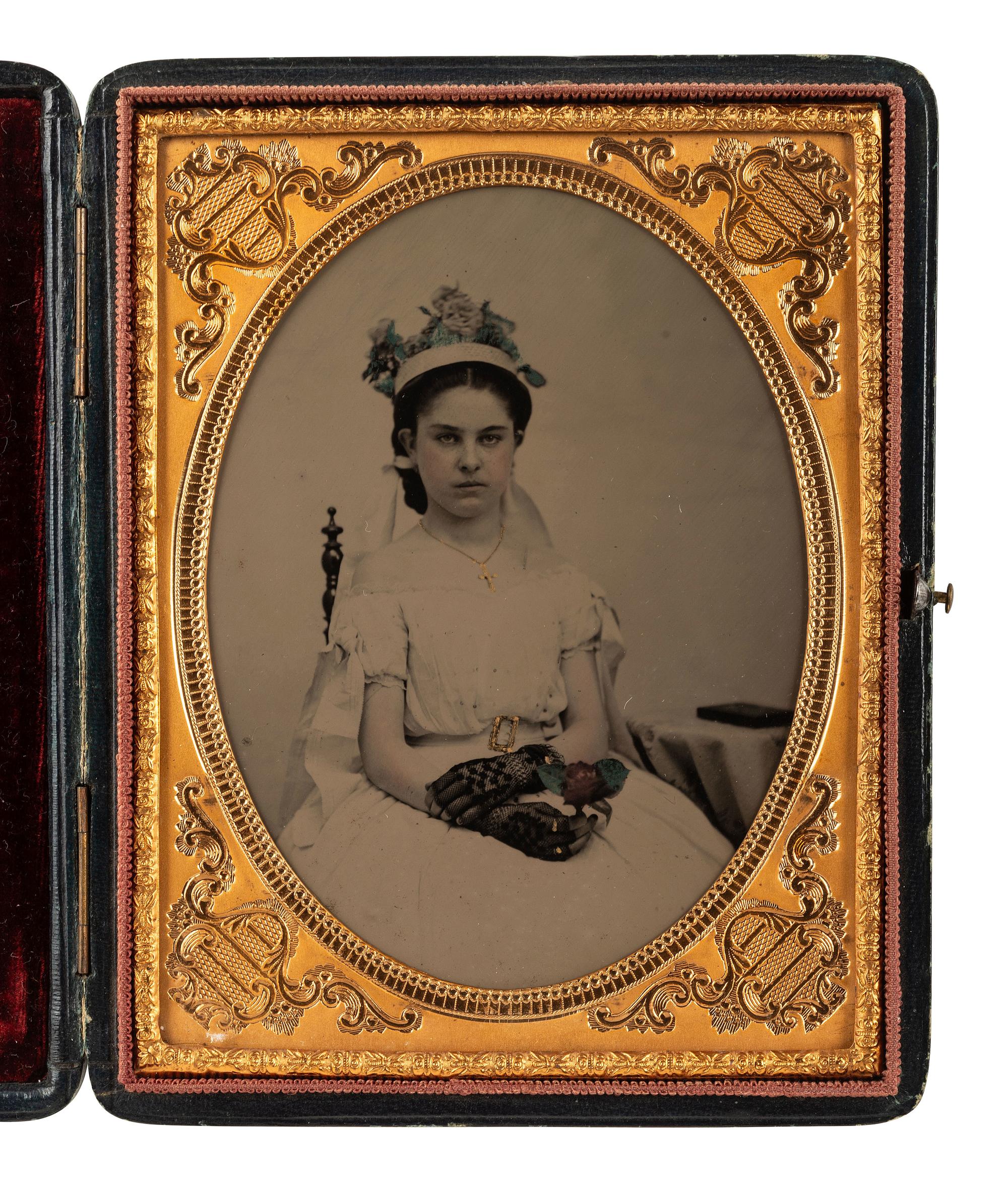 [EARLY PHOTOGRAPHY]. Half plate and sixth plate ambrotypes of young females.