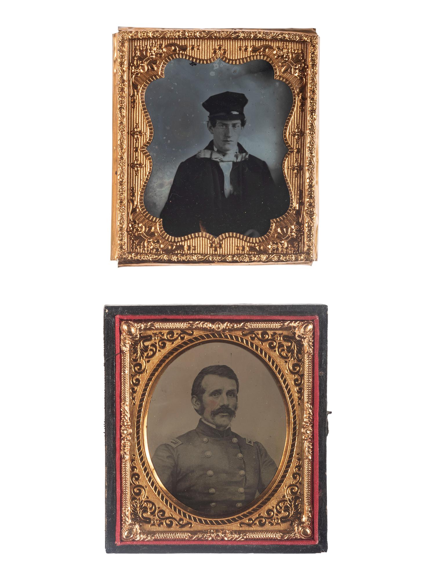 [CIVIL WAR]. A group of 3 photographs incl. a sixth plate ruby ambrotype of a Civil War colonel, a post-Mexican War sixth plate ambrotype, and GAR photograph.