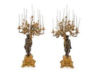 A Pair of Large French Gilt and Patinated Bronze Fourteen-Light Candelabra — 19TH CENTURY