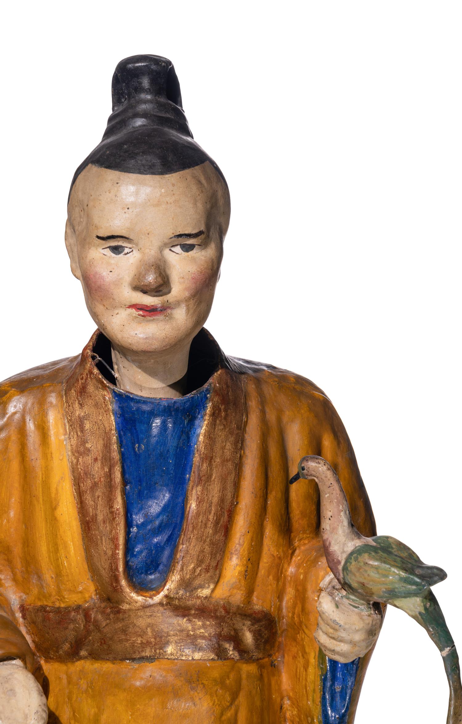 A Pair of North Italian Polychrome Painted Papier-Mâché Nodding Head Figures