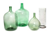 A Group of Three Blown Glass Wine Jugs Height of tallest 22 inches.