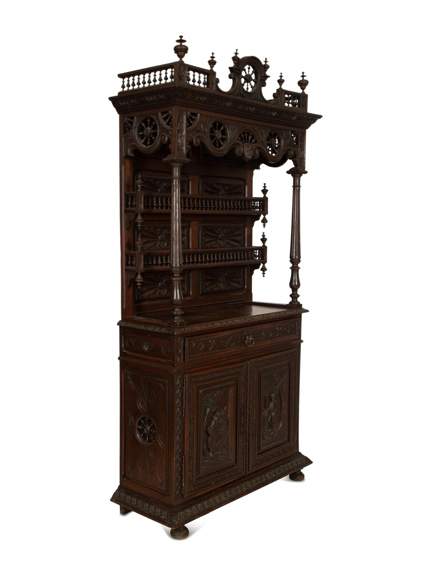 A French Breton Carved Oak Sideboard Cabinet