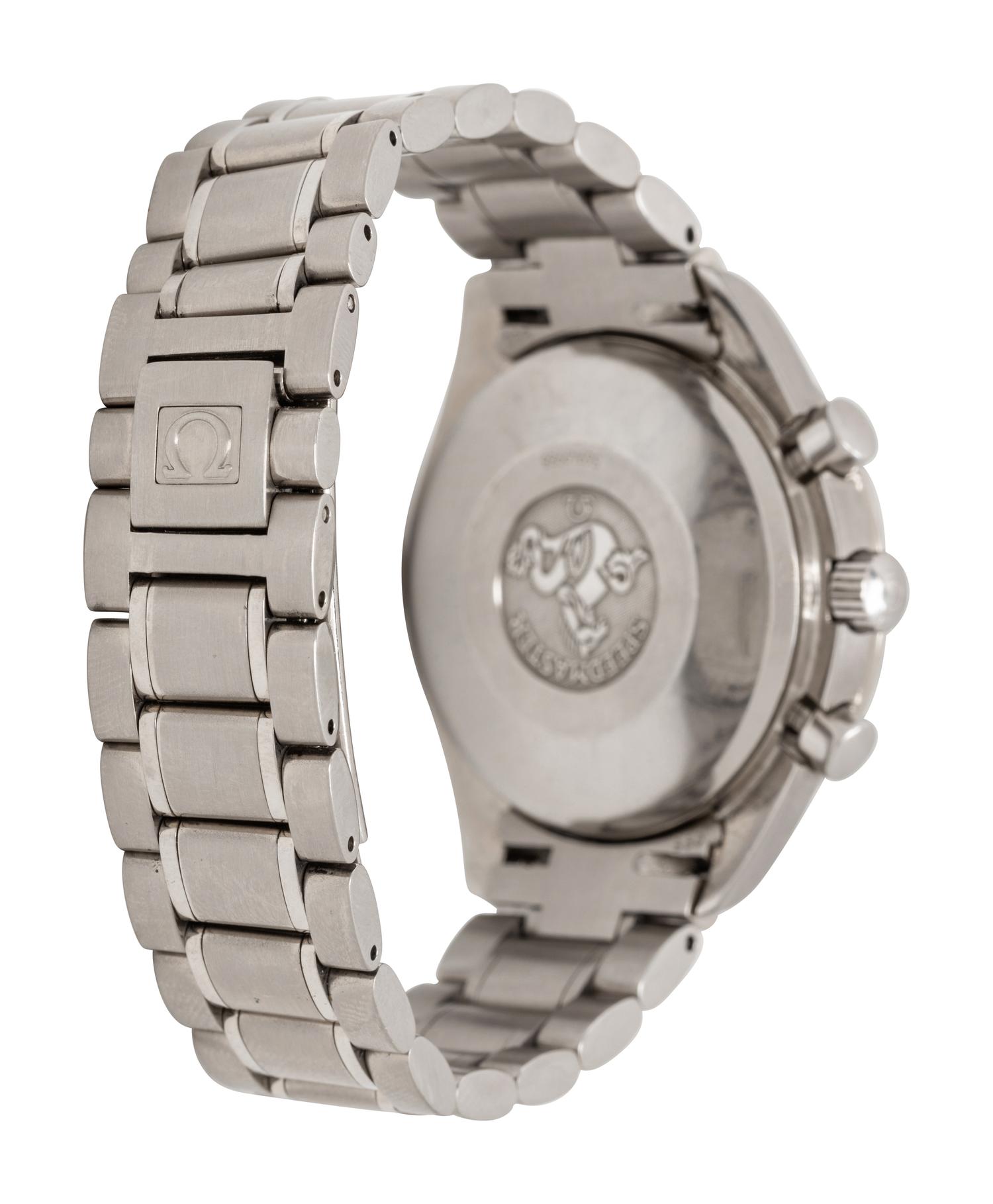 OMEGA, STAINLESS STEEL 'SPEEDMASTER' TRIPLE CALENDAR CHRONOGRAPH WATCH