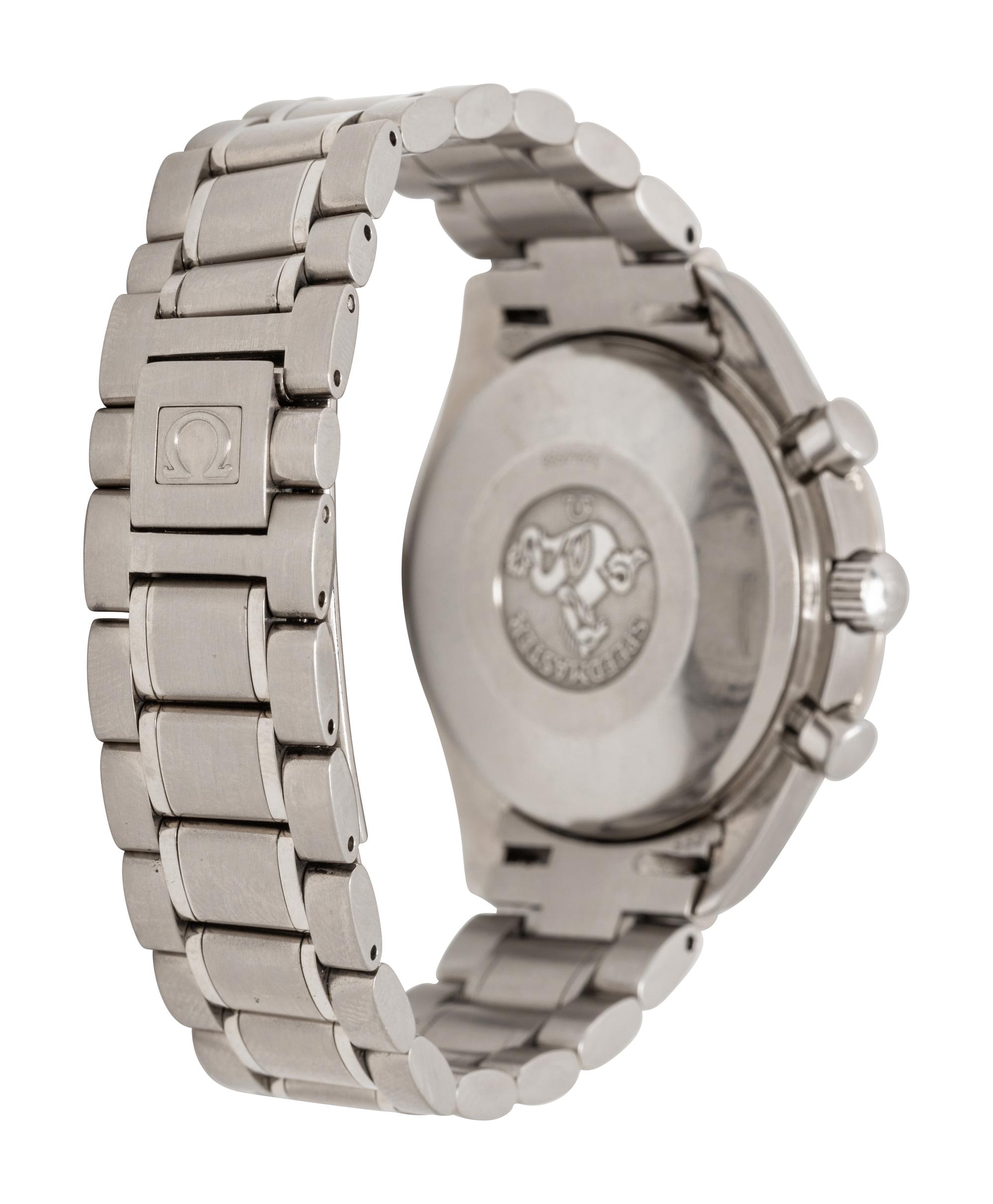 OMEGA, STAINLESS STEEL 'SPEEDMASTER' TRIPLE CALENDAR CHRONOGRAPH WATCH
