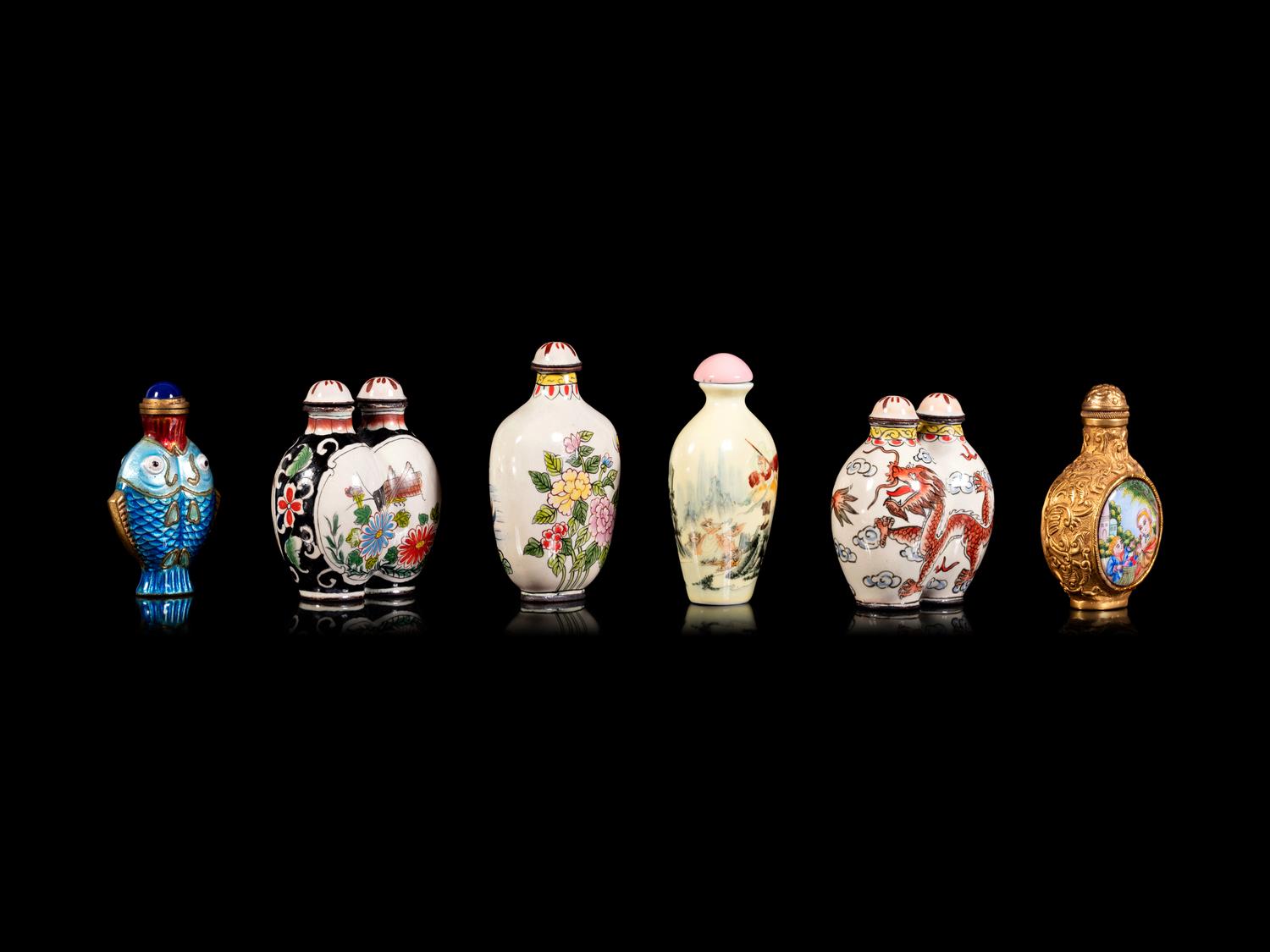 Six Chinese Metal and Metal Snuff Bottles