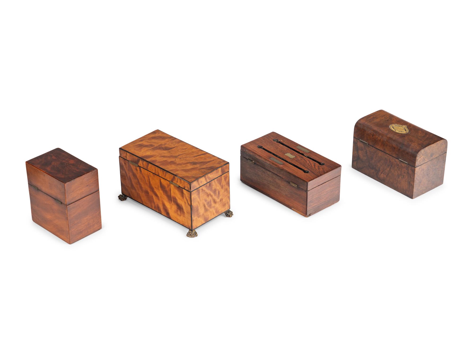 Three English Tea Caddies and a Letter Box