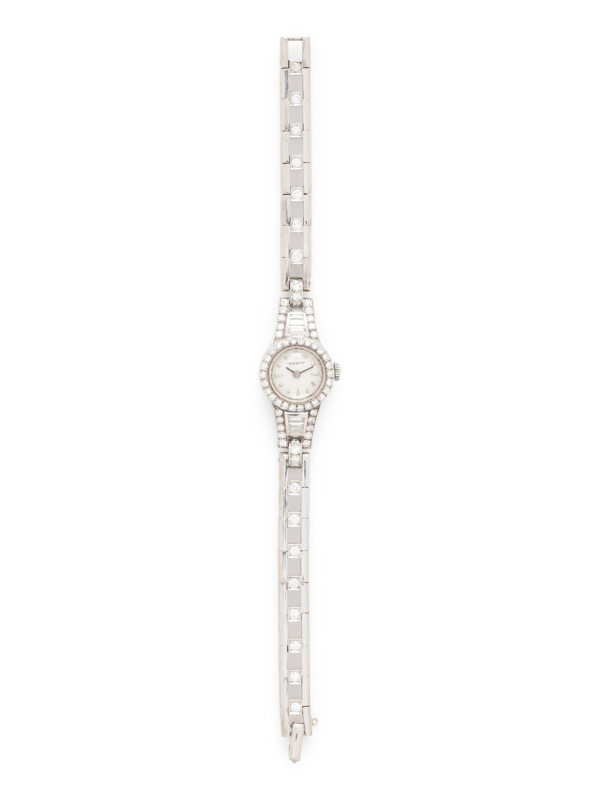 14K WHITE GOLD AND DIAMOND WRISTWATCH