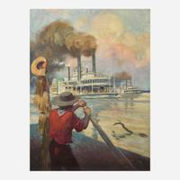 Manning de Villeneuve Lee (American, 1894-1980) There was Something in the Trial for Speed that Caught the Blood 'Paddle Wheels and Pistols'
