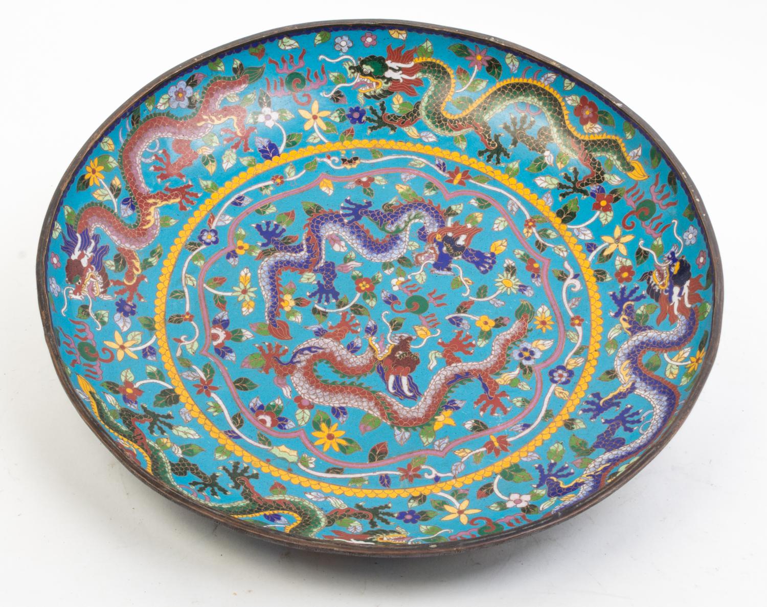 A Pair of Cloisonne Chargers Diameter 17 1/2 inches.