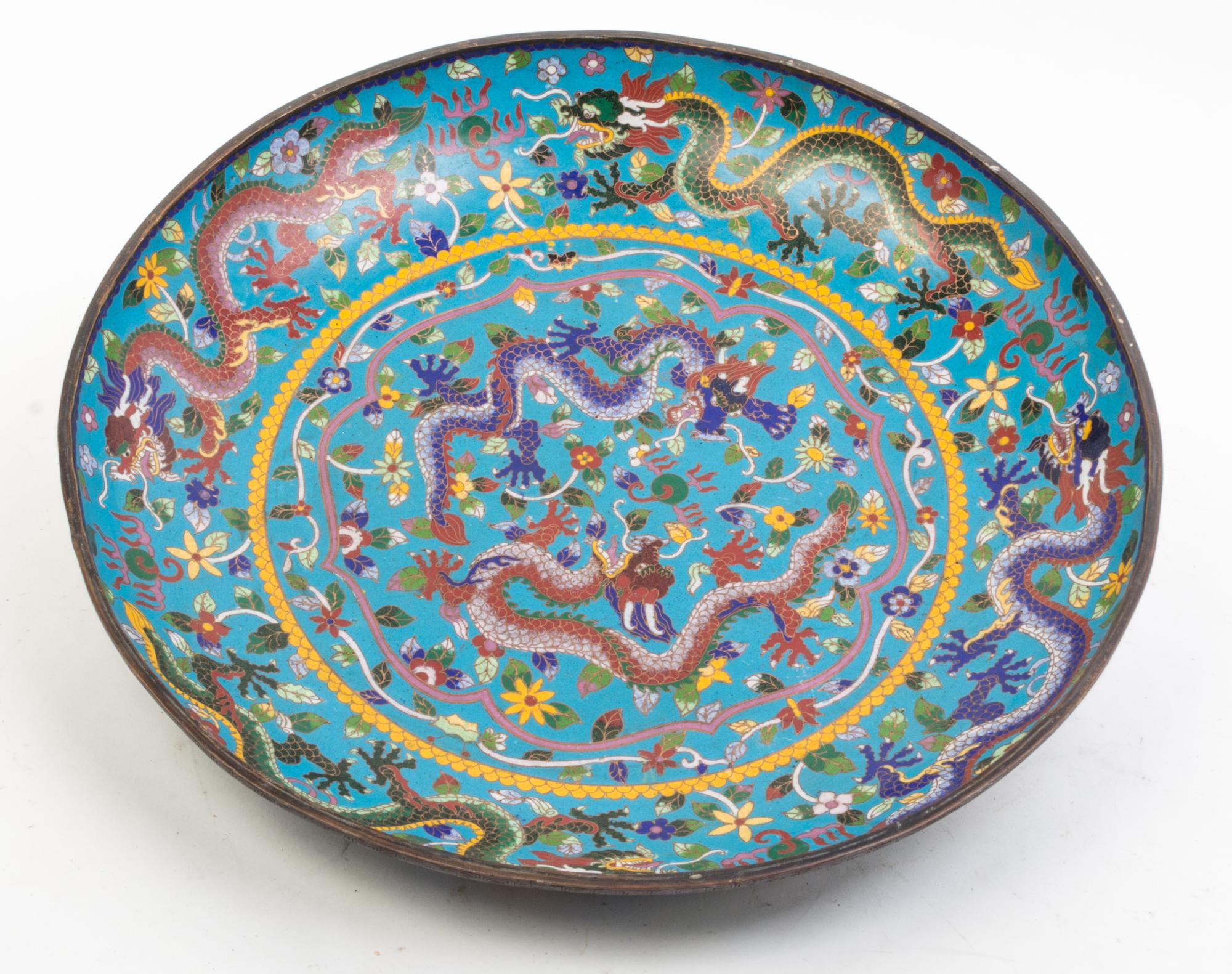 A Pair of Cloisonne Chargers Diameter 17 1/2 inches.