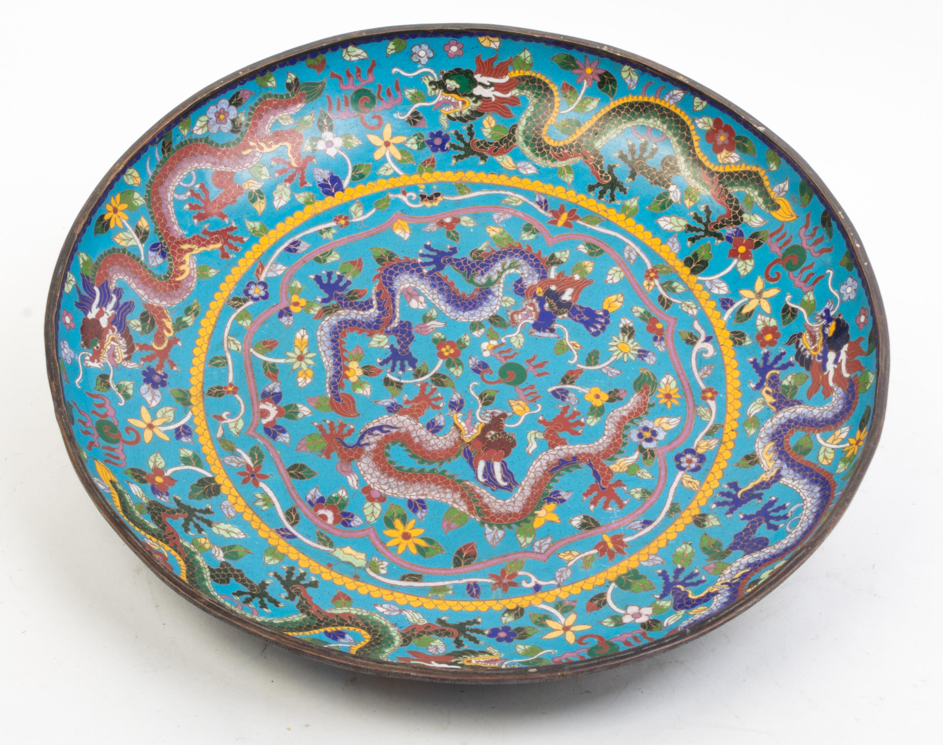 A Pair of Cloisonne Chargers Diameter 17 1/2 inches.