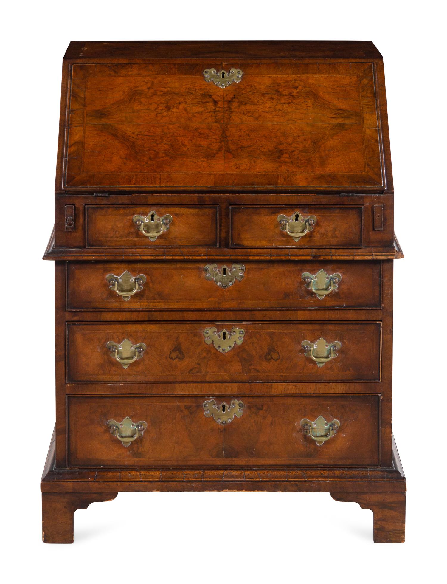 A George I Walnut Slant-Front Bureau