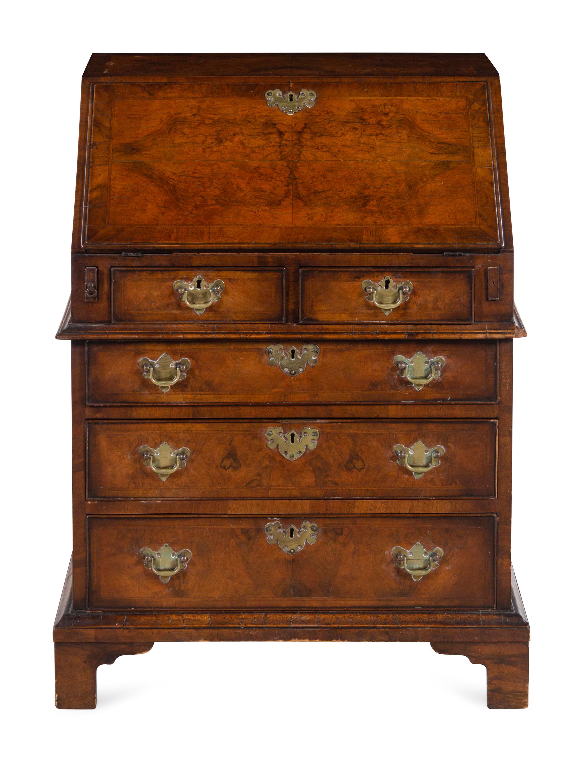 A George I Walnut Slant-Front Bureau