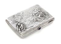 A Russian Silver Cigarette Case, Maker's mark Cyrillic EF, Moscow, the lid worked with a scene from the story of Sadko and engraved SAD