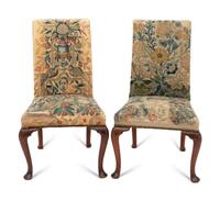 A Pair of George II Tapestry-Upholstered Walnut Side Chairs