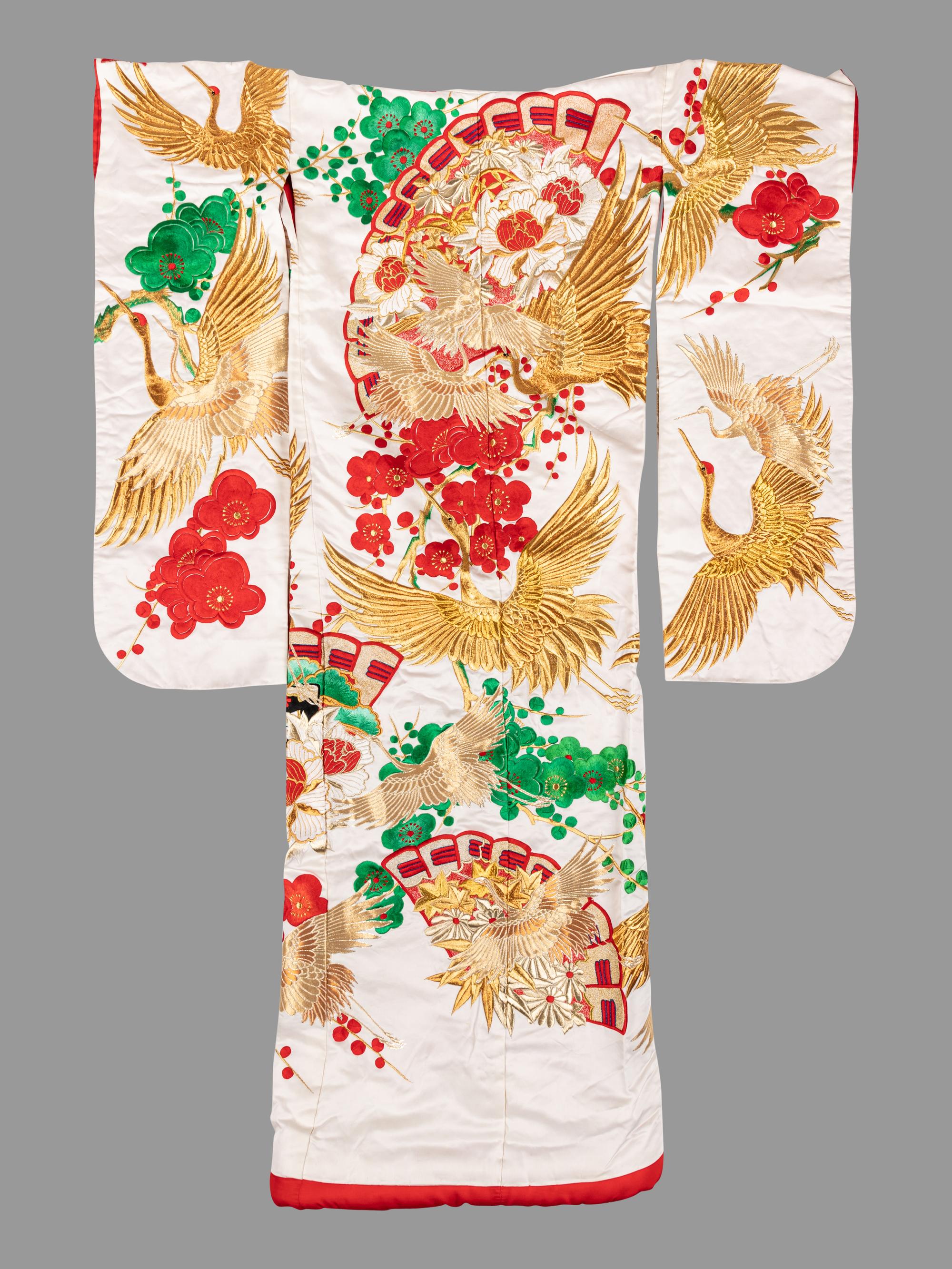 Three Japanese Embroidered Silk Kimono