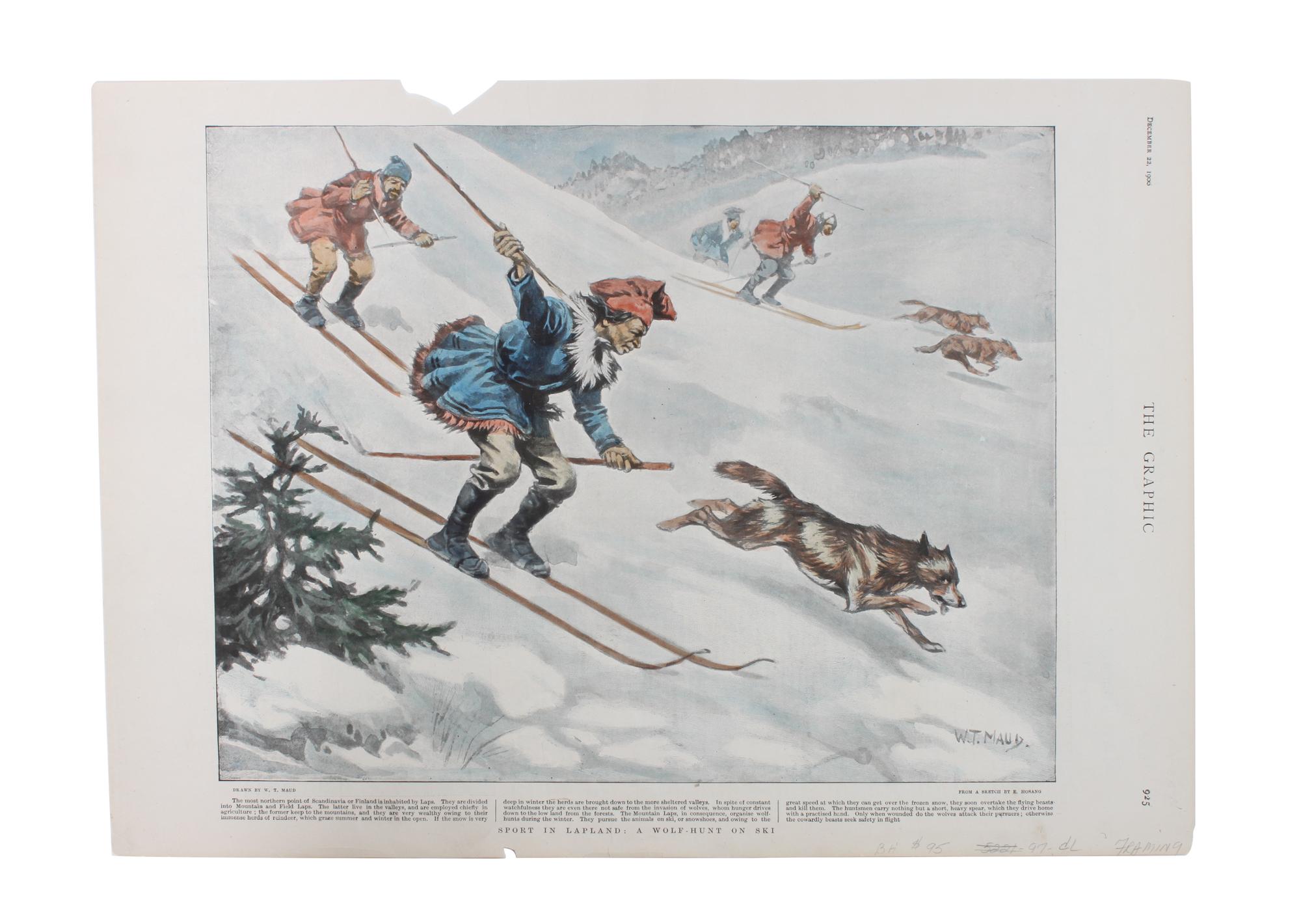 Five Hand Colored Winter Sports Prints Height 15 x width 10 inches (largest) — 19TH/20TH CENTURY