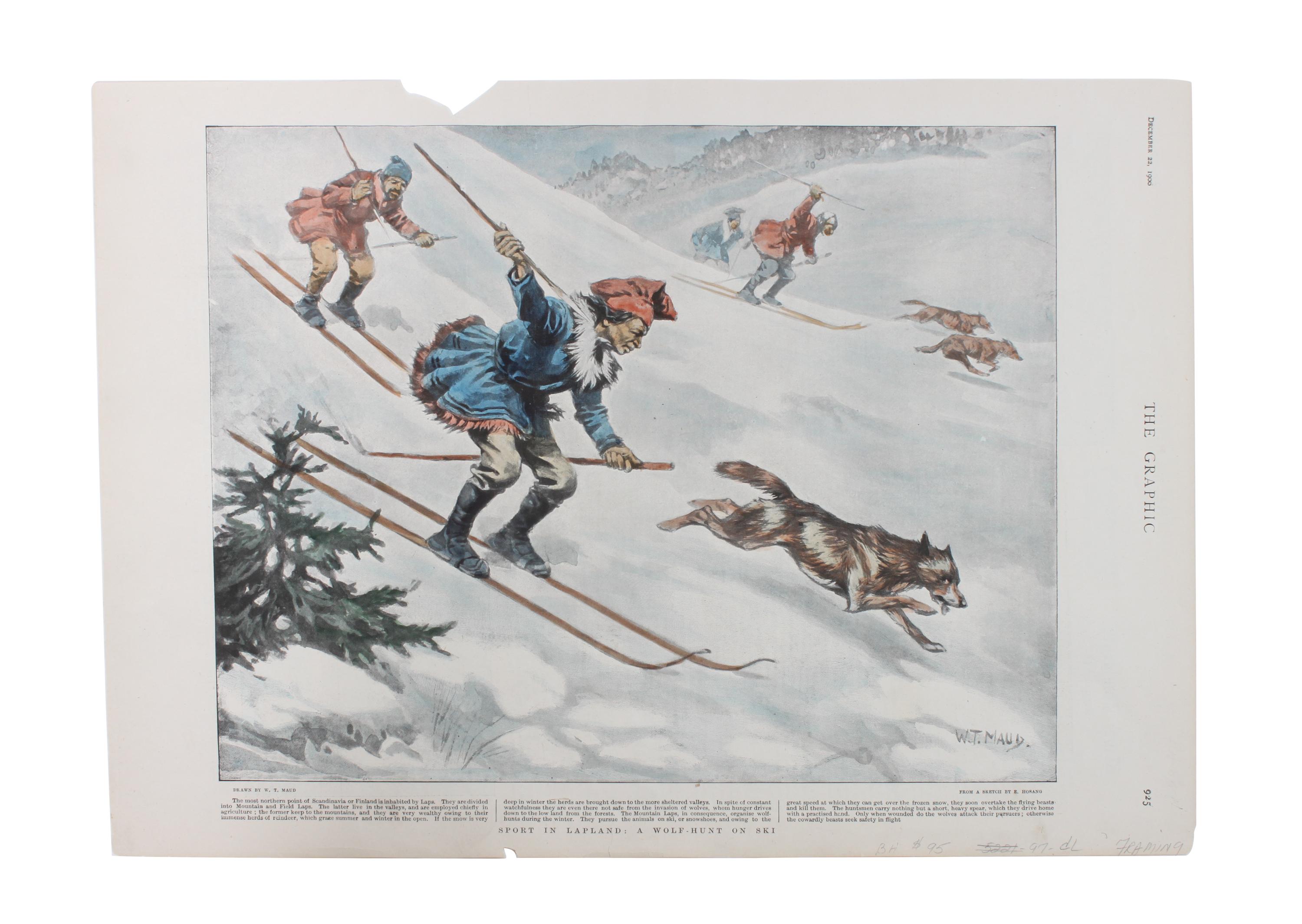 Five Hand Colored Winter Sports Prints Height 15 x width 10 inches (largest) — 19TH/20TH CENTURY