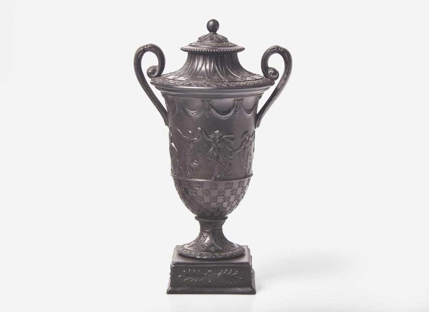 A Wedgwood Diced Black Basalt Vase and Cover, UK, late 19th century