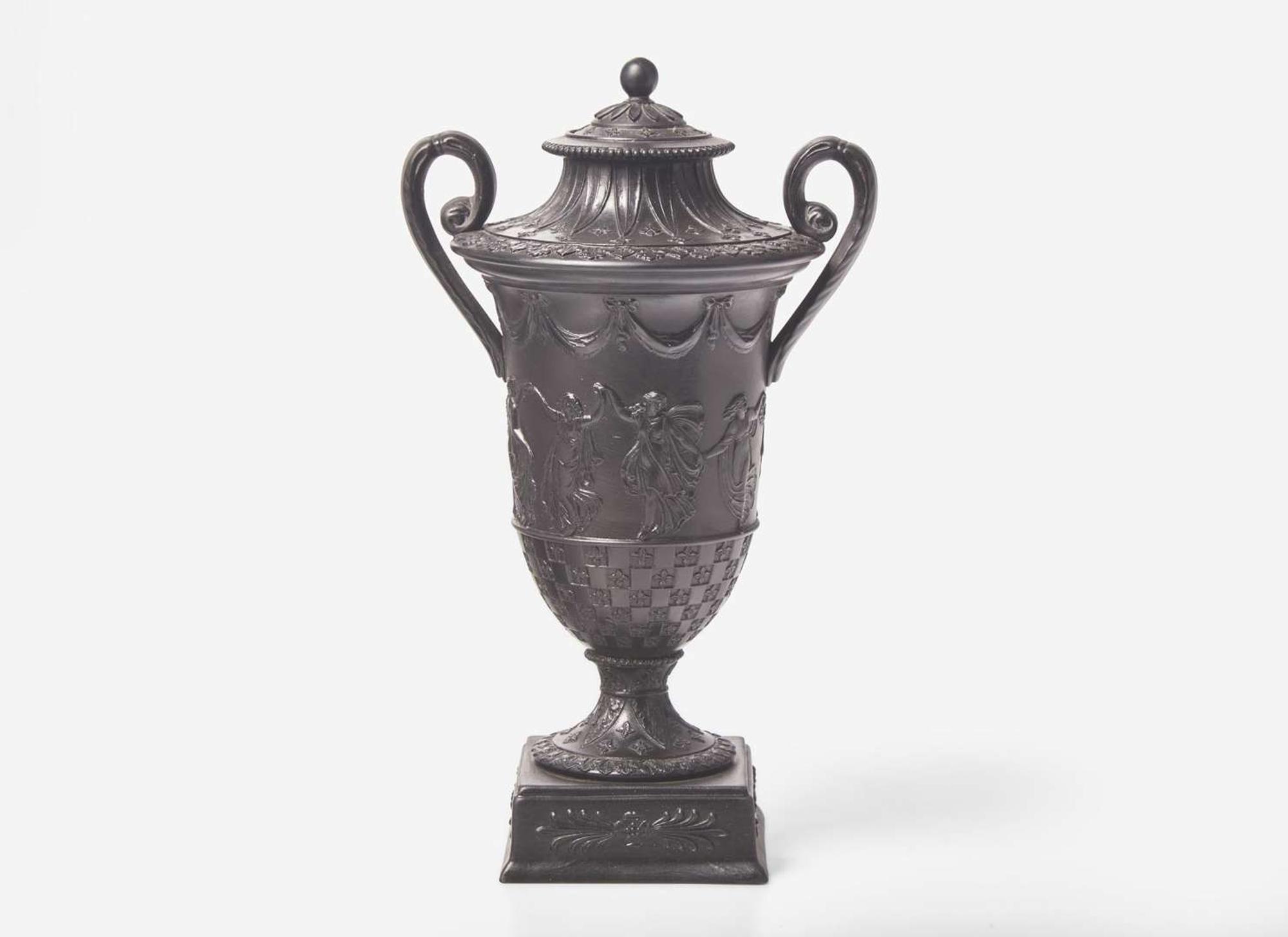 A Wedgwood Diced Black Basalt Vase and Cover, UK, late 19th century
