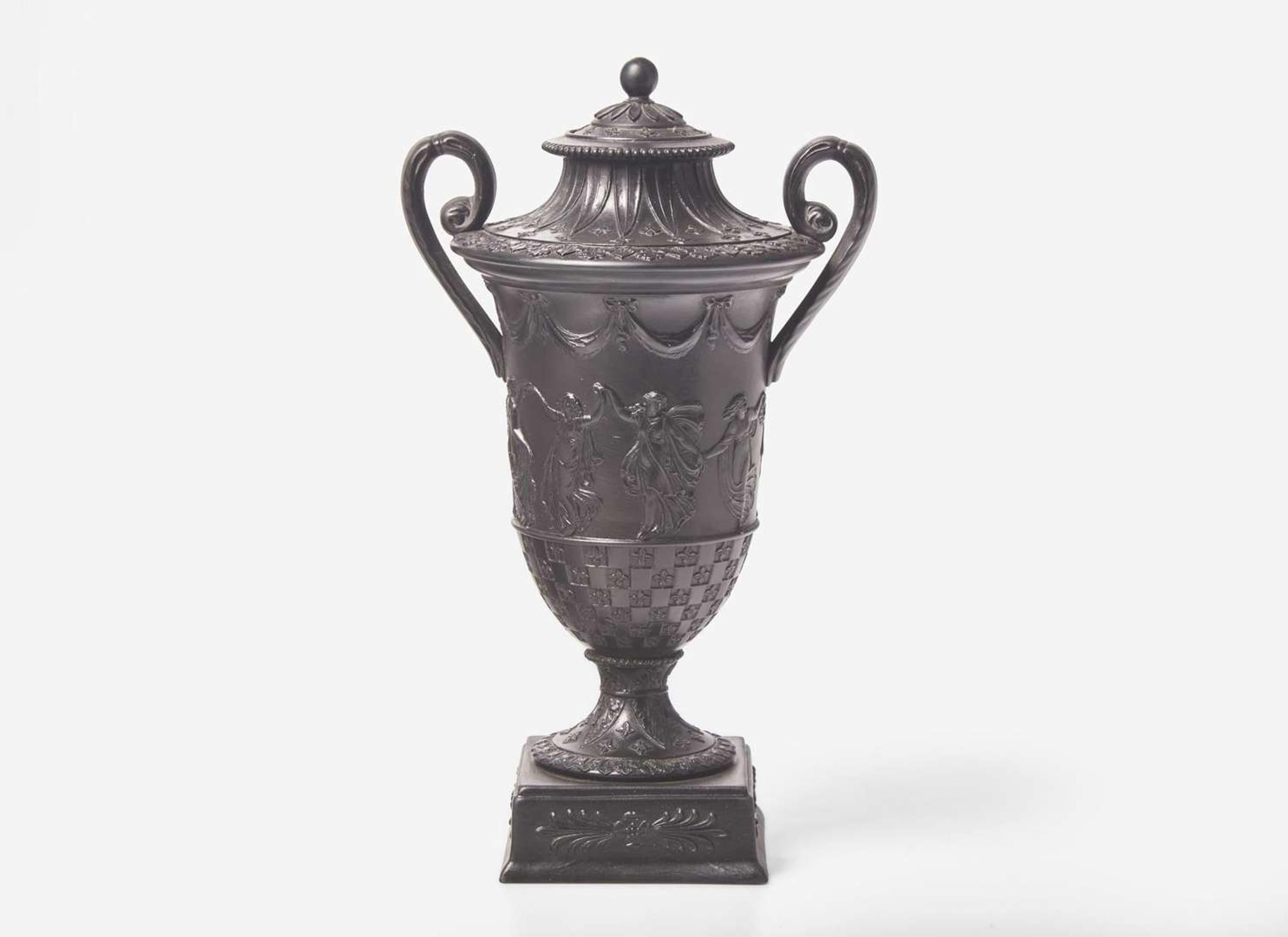 A Wedgwood Diced Black Basalt Vase and Cover, UK, late 19th century