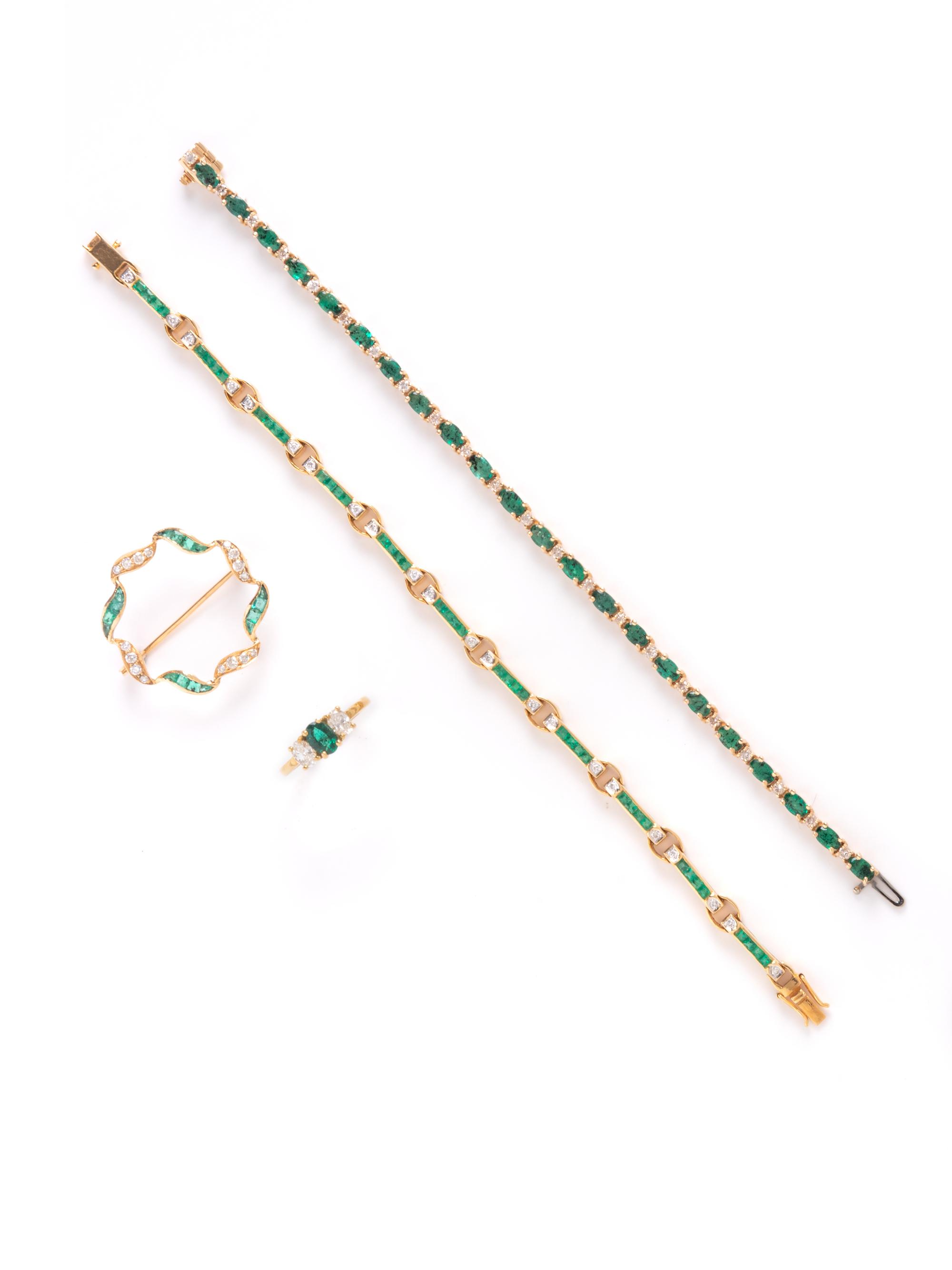 COLLECTION OF EMERALD AND DIAMOND JEWELRY