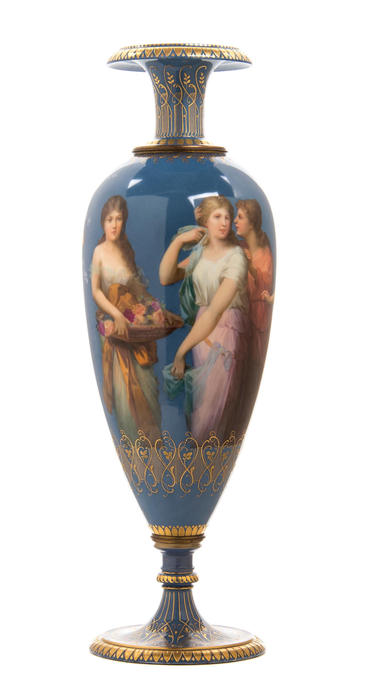 A Royal Vienna Porcelain Vase, Height 21 1/2 inches.