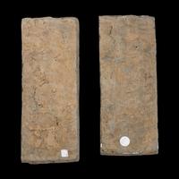 Two Chinese Rectangular Grey Pottery Relief Tomb Tiles, Song-Yuan Dynasty — 宋-元 灰陶伎樂磚雕一對