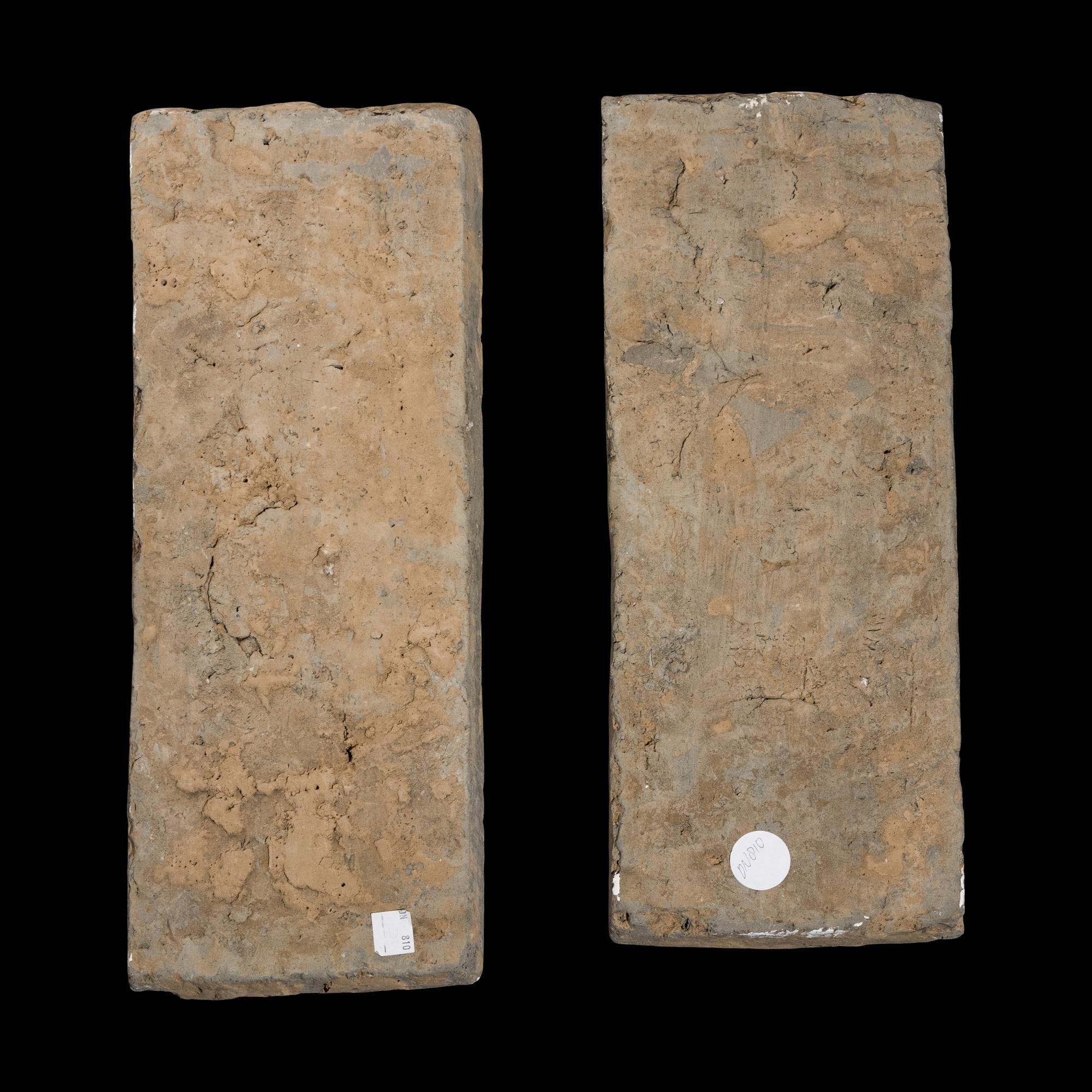 Two Chinese Rectangular Grey Pottery Relief Tomb Tiles, Song-Yuan Dynasty — 宋-元 灰陶伎樂磚雕一對