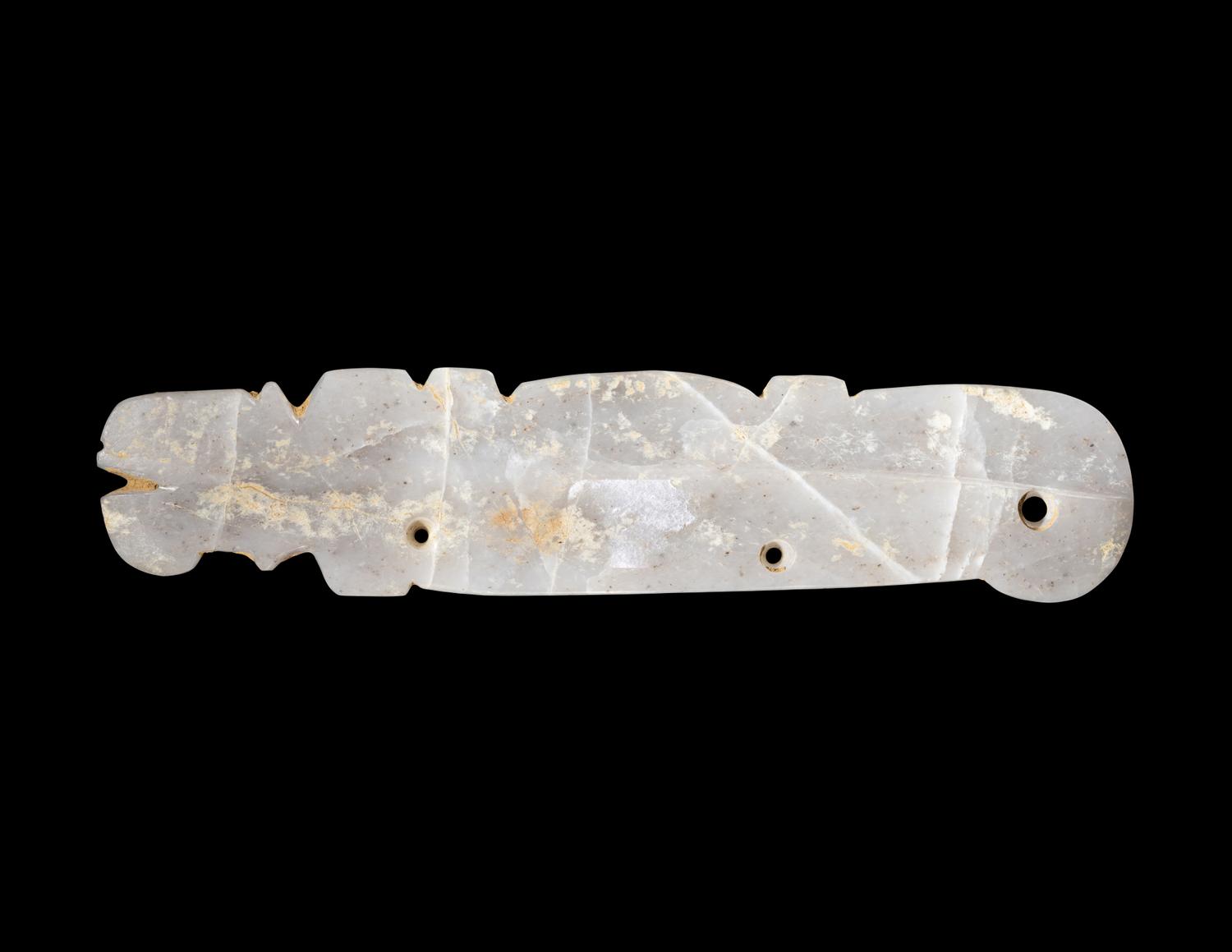 A Costa Rican White-Jade Caiman Bar Pendant